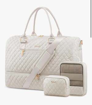 LOVEVOOK Quilted Travel Duffle Bag with Shoe Compartment and Toiletry Bag Set